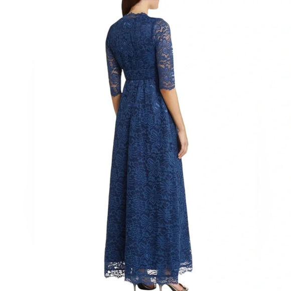 Kiyonna Maria Womens Navy Lace Evening Gown 3/4 Sleeve Scallop Full Length S - Picture 4 of 13